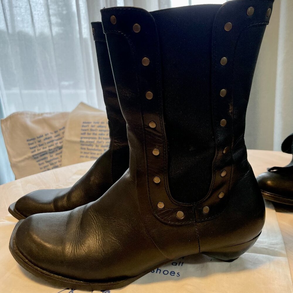 John Fluevog Black Ankle Boots with Studded Detail